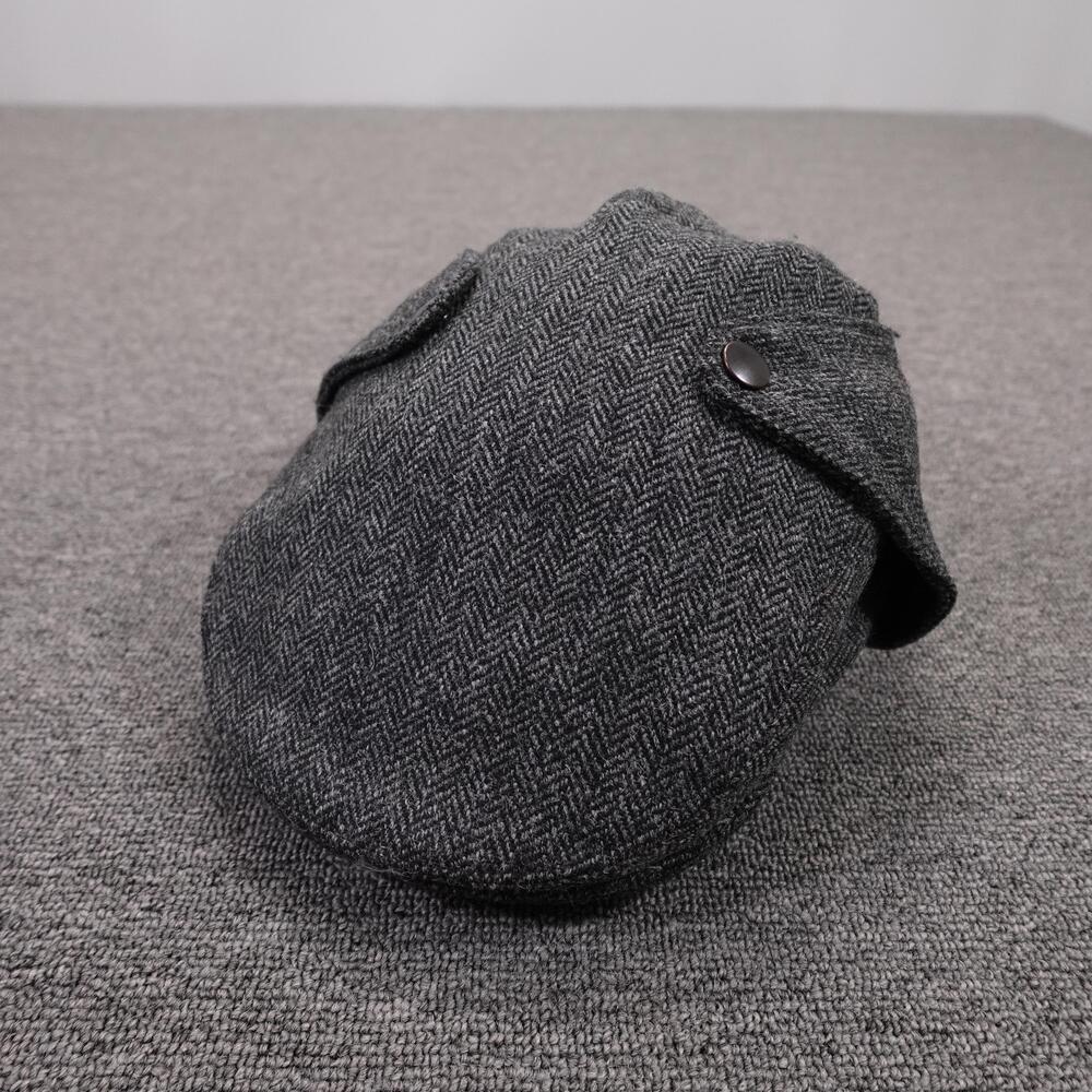 Goorin Bros Hat Flat Cap Fitted Mens L Gray Herringbone Wool Tweed Ear Flap